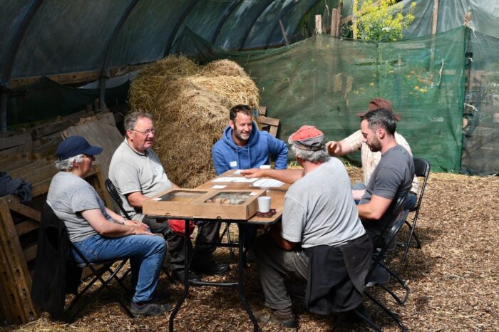 A group of beef farmers discussing biodiversity friendly practices as part of the FarmBioNet workshop