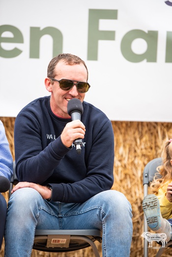 Aonghusa Fahy addressing crowds at Agri Aware’s Open Farm 2025 on June 15.