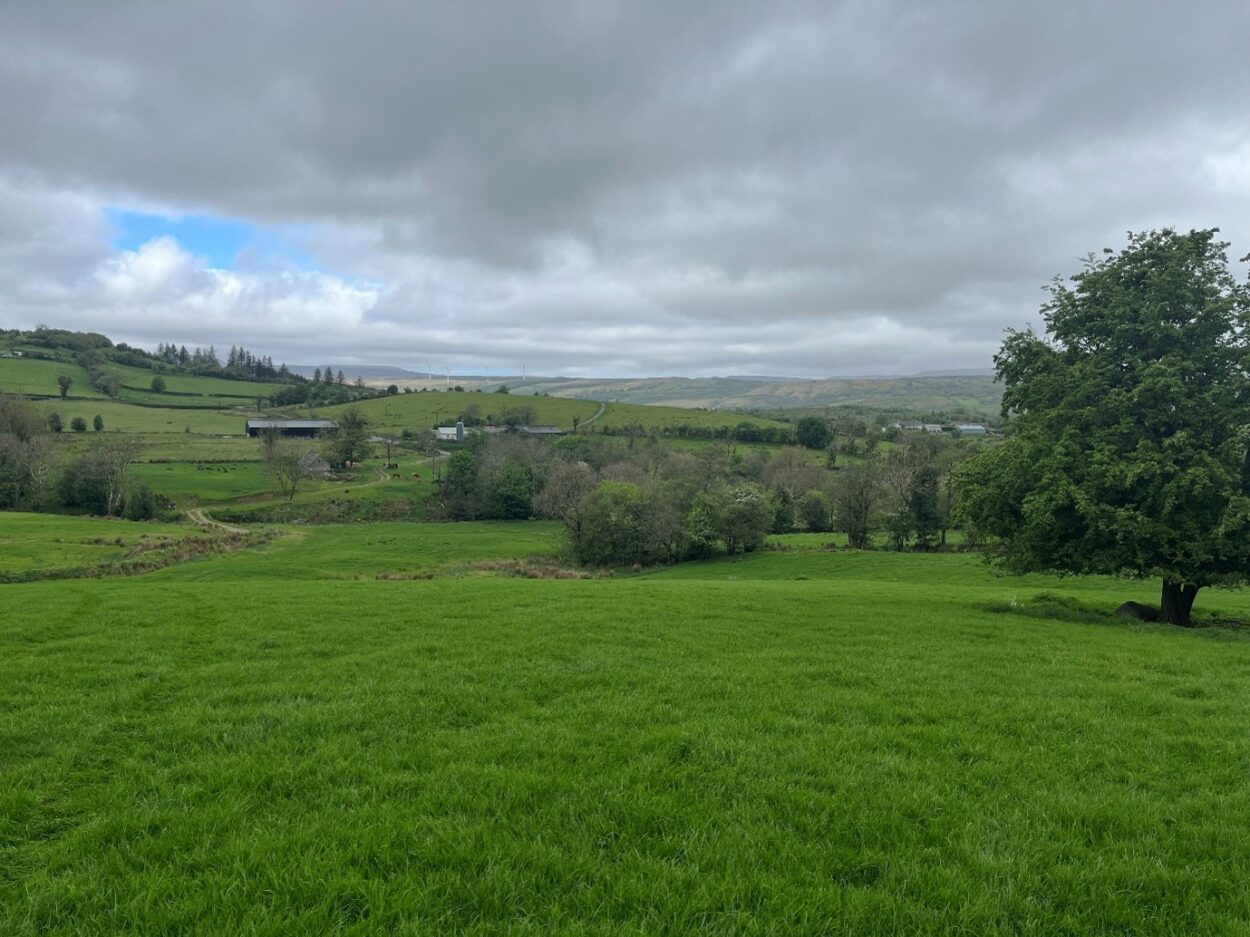 Photo of fields on farm that run down to river