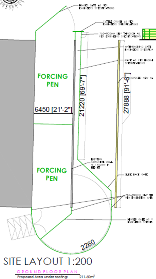 Drawing showing the different aspects of the crush including the race and forcing pen