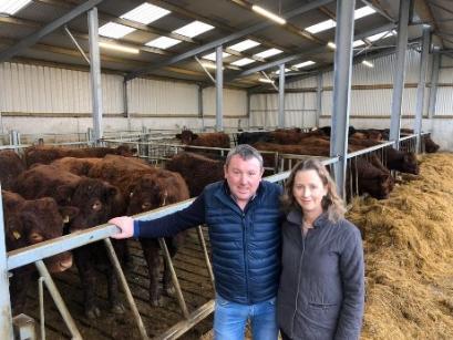 Shane and Grainne Keaveney in suckler shed
