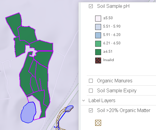 Map showing soil pH status of fields on out farm