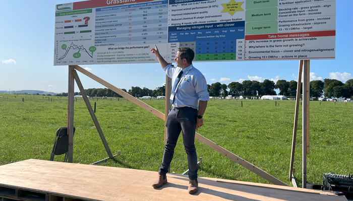 Michael Egan pictured in front of a board at the Moorepark Open Day 2025