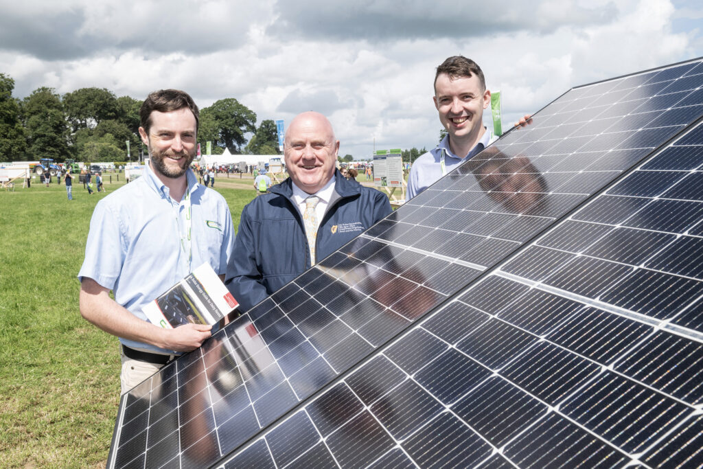 A Solar Energy Guide for Dairy Farms jointly authored by Teagasc and Munster Technological University was launched at the Teagasc dairy open day in Moorepark, Fermoy, Co Cork. Pictured are Dr Darren Murphy, MTU and Dr John Upton, Teagasc with Noel Grealish T.D., Minister of State at the Department of Agriculture, Food and the Marine. Picture O'Gorman Photography.