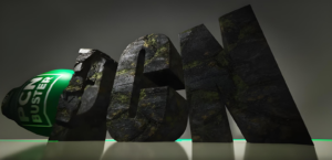 A green boxing glove beating the rock 'PCN' that symbolises the effect of Buster against PCN