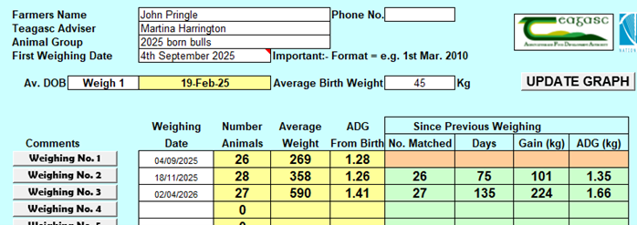 Weighing profile for 2025 born bulls