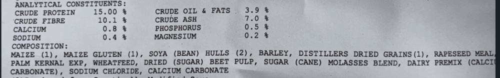 a snippet of the feed ingredients in the bull finishing ration used by the Kingstons