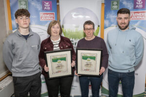 Pictured in Teagasc Moorepark, Fermoy, Co Cork at the presentation of the Munster Region Teagasc Grass10 Pasture Progress Awards are Waterford and Regional Winners Anne Keane and Esther Walsh, Kilmacthomas, Co Waterford with James Keane and Oisin Shannon.