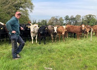 Ken Gill in a field with his cattle