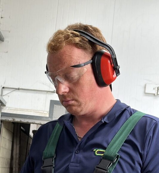 person wearing eye protection